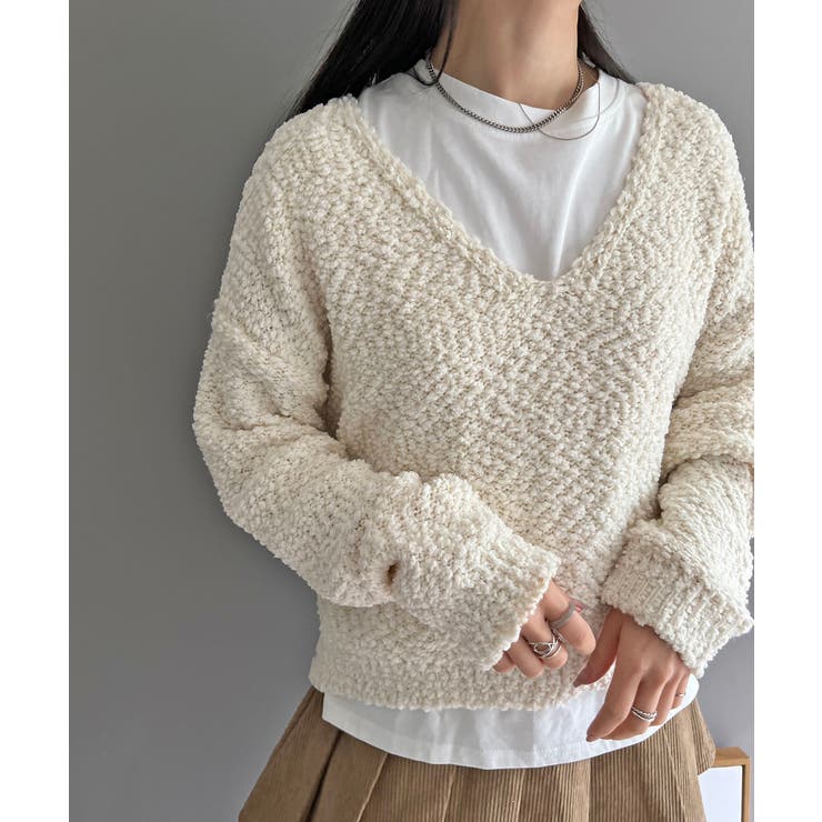 ゆるシルエットVネックブークレーニット | Jewelobe | 詳細画像4 