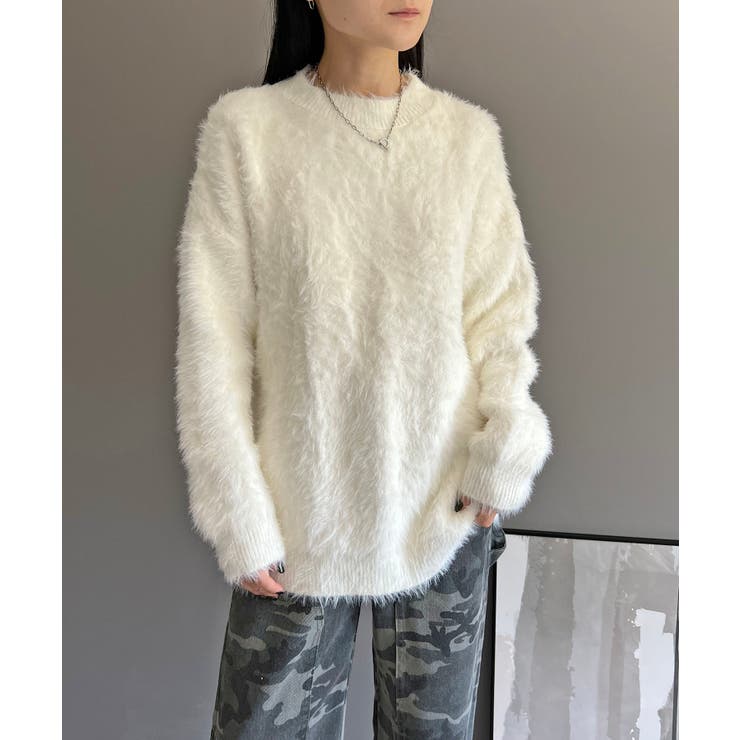 ホワイト | オーバーサイズシャギーニット | Jewelobe