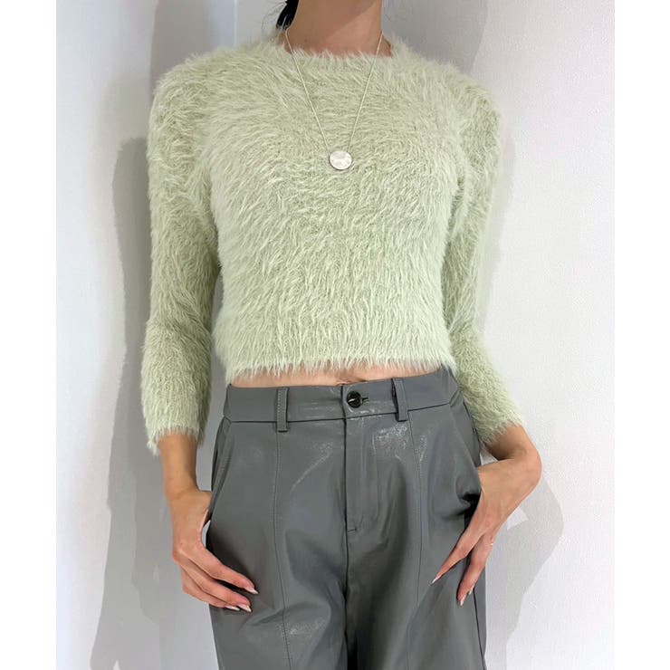 グリーン | シャギーショートニット | Jewelobe