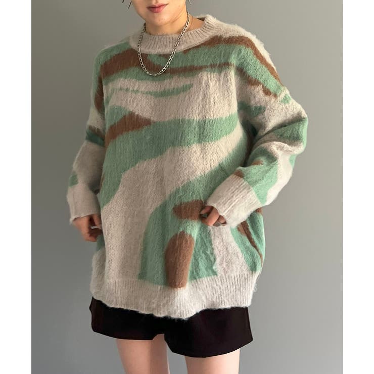 ニュアンスジャガードモヘアライクオーバーニット | Jewelobe | 詳細画像1 