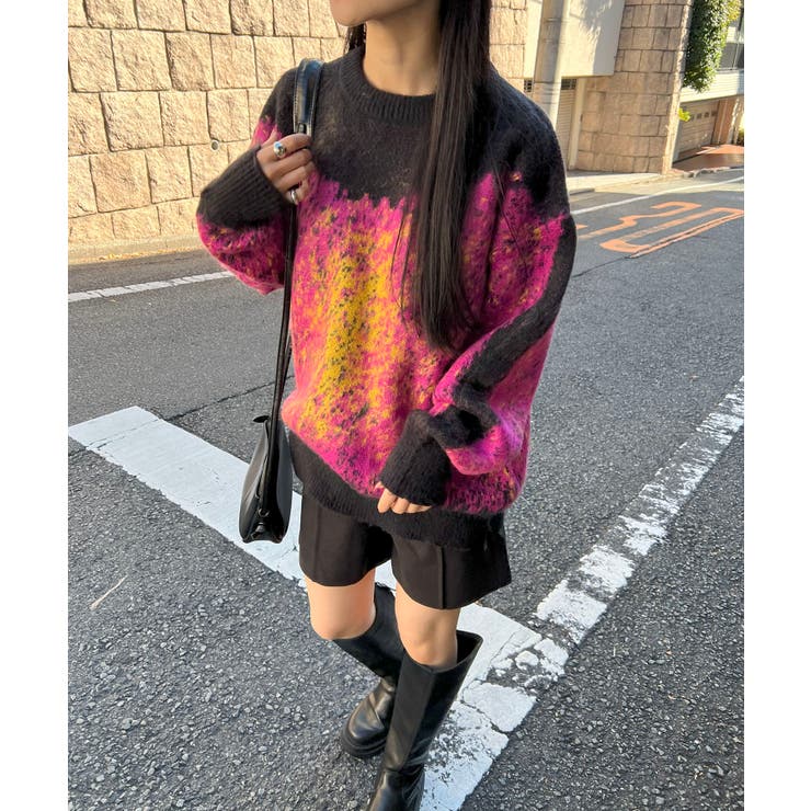 モヘアタッチグラデーションモザイクージャガードニット | Jewelobe | 詳細画像1 