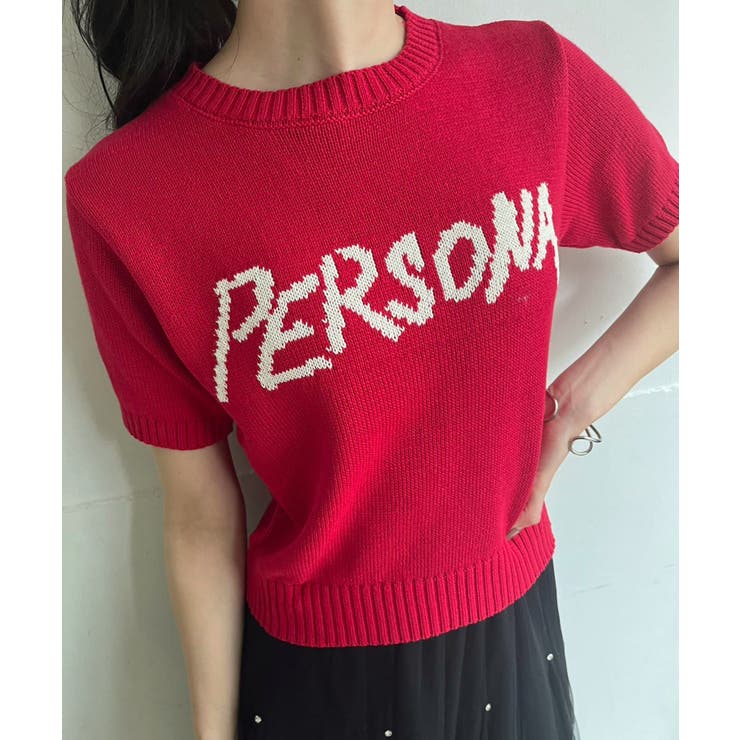 レッド | PERSONAロゴショートニット | Jewelobe