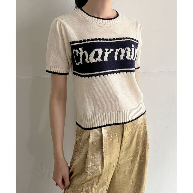 アイボリー | Charmingロゴ配色ショートニット | Jewelobe