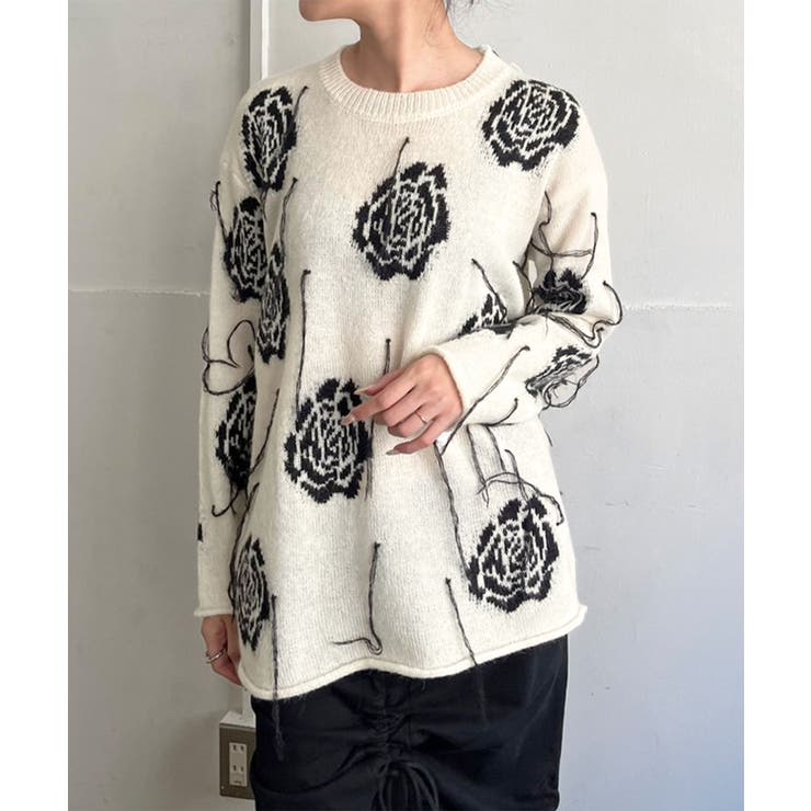 ローズジャガードポイントフリンジルーズニット | Jewelobe | 詳細画像2 