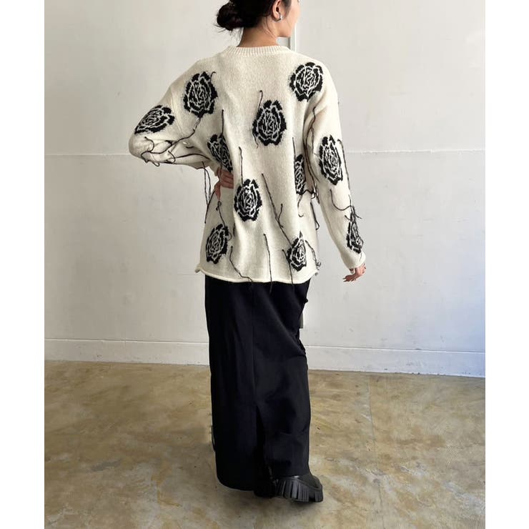 ローズジャガードポイントフリンジルーズニット | Jewelobe | 詳細画像4 