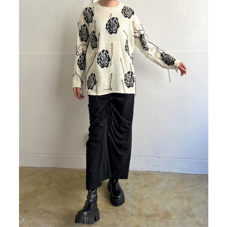 ローズジャガードポイントフリンジルーズニット | Jewelobe | 詳細画像5 