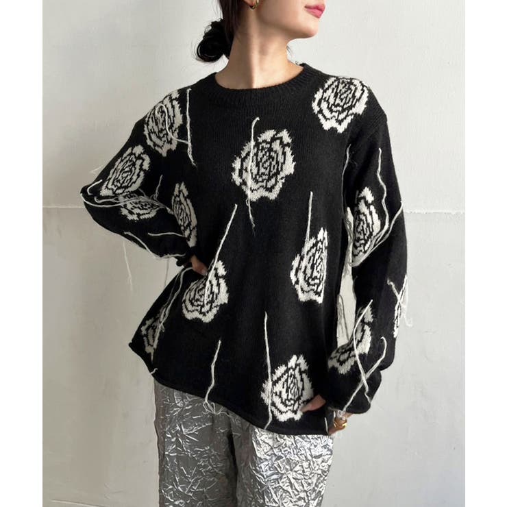 ローズジャガードポイントフリンジルーズニット | Jewelobe | 詳細画像7 