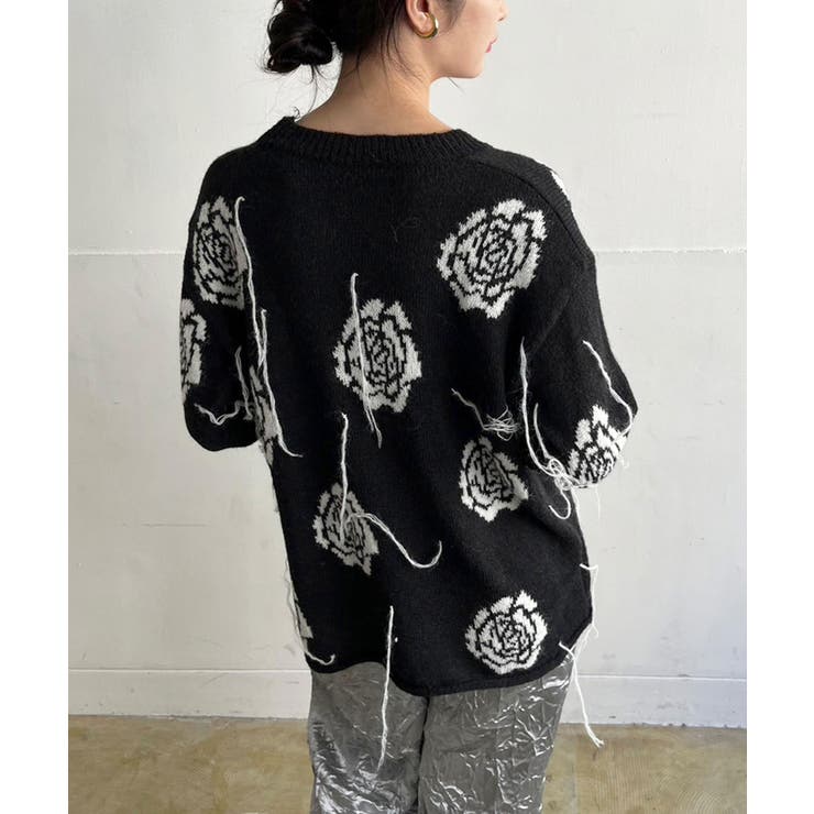 ローズジャガードポイントフリンジルーズニット | Jewelobe | 詳細画像8 