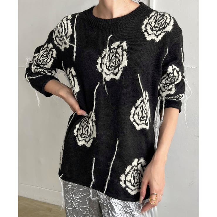 ローズジャガードポイントフリンジルーズニット | Jewelobe | 詳細画像9 