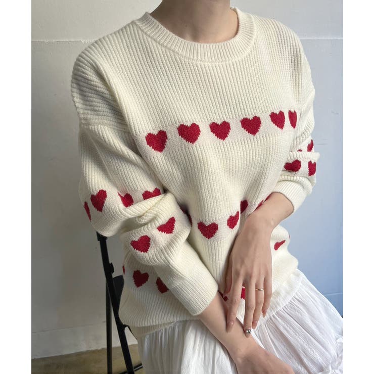 ハートボーダールーズニットプルオーバー | Jewelobe | 詳細画像1 