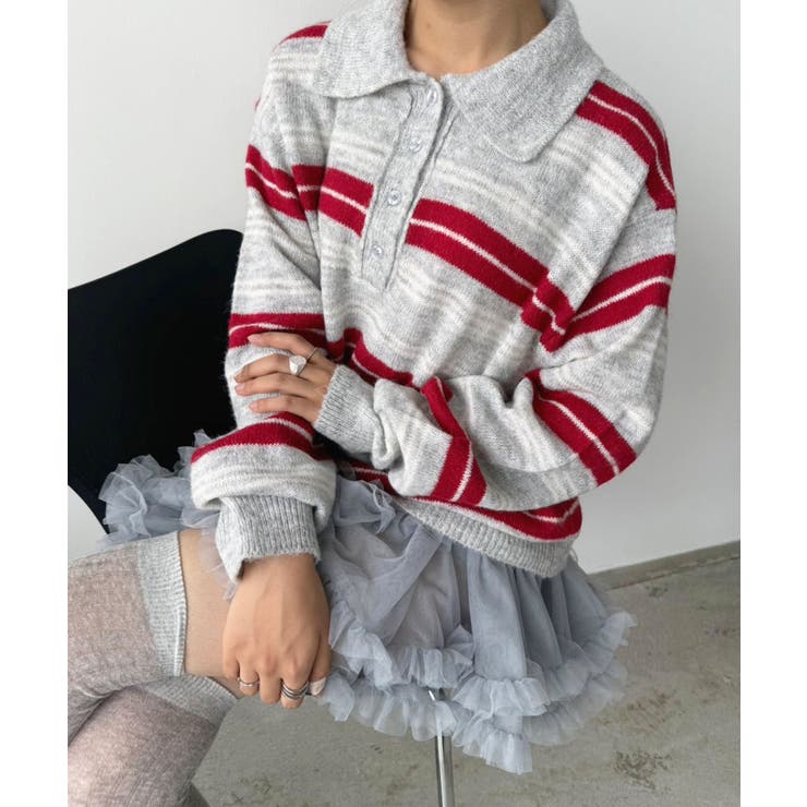 ランダムボーダールーズポロニットプルオーバー | Jewelobe | 詳細画像13 