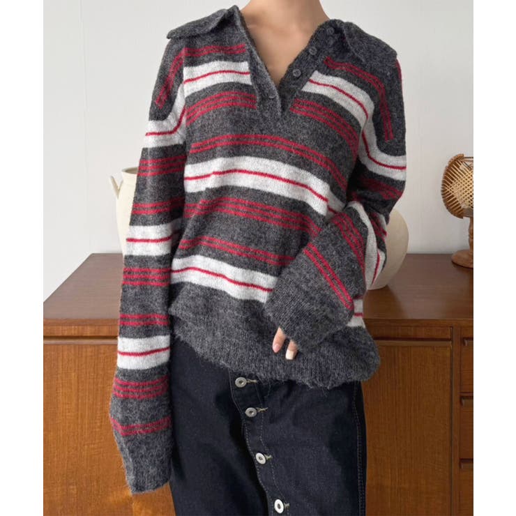 ランダムボーダールーズポロニットプルオーバー | Jewelobe | 詳細画像18 