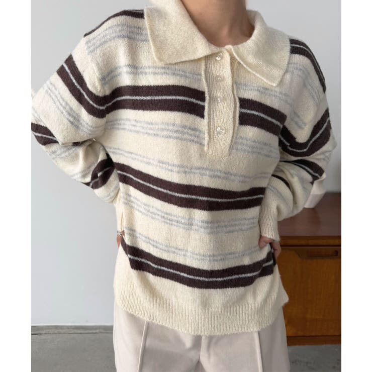 ランダムボーダールーズポロニットプルオーバー | Jewelobe | 詳細画像2 