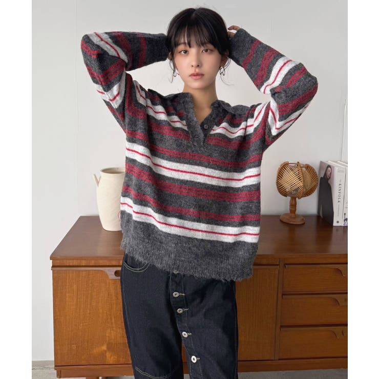 ランダムボーダールーズポロニットプルオーバー | Jewelobe | 詳細画像22 