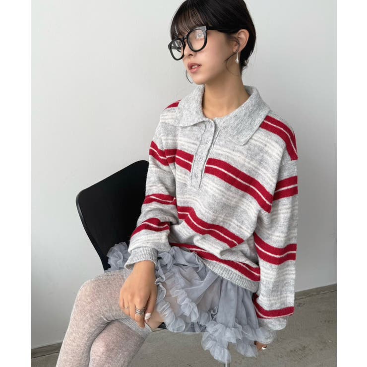 ランダムボーダールーズポロニットプルオーバー | Jewelobe | 詳細画像9 