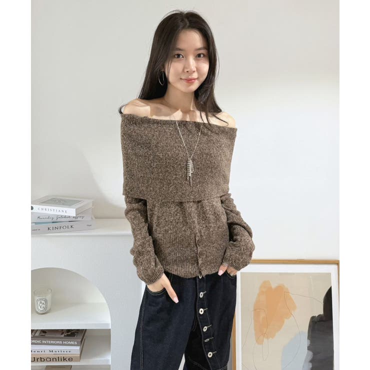 ワイドオフショルミックス編みニットトップス | Jewelobe | 詳細画像10 