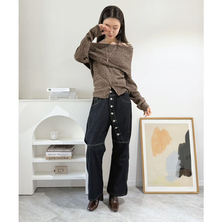 ワイドオフショルミックス編みニットトップス | Jewelobe | 詳細画像12 