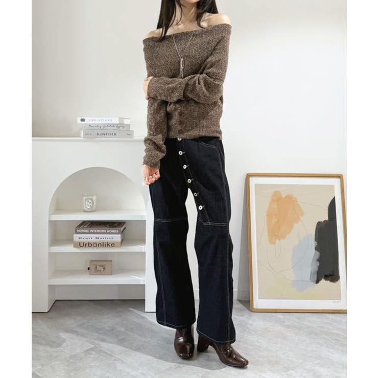 ワイドオフショルミックス編みニットトップス | Jewelobe | 詳細画像15 