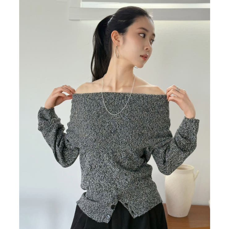 ワイドオフショルミックス編みニットトップス | Jewelobe | 詳細画像18 