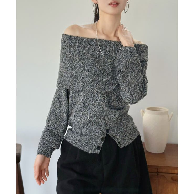 ワイドオフショルミックス編みニットトップス | Jewelobe | 詳細画像19 