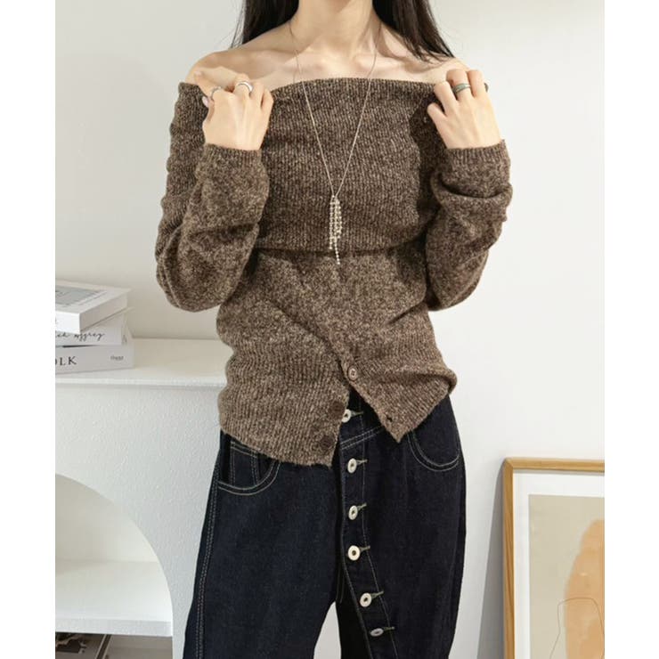 ワイドオフショルミックス編みニットトップス | Jewelobe | 詳細画像2 