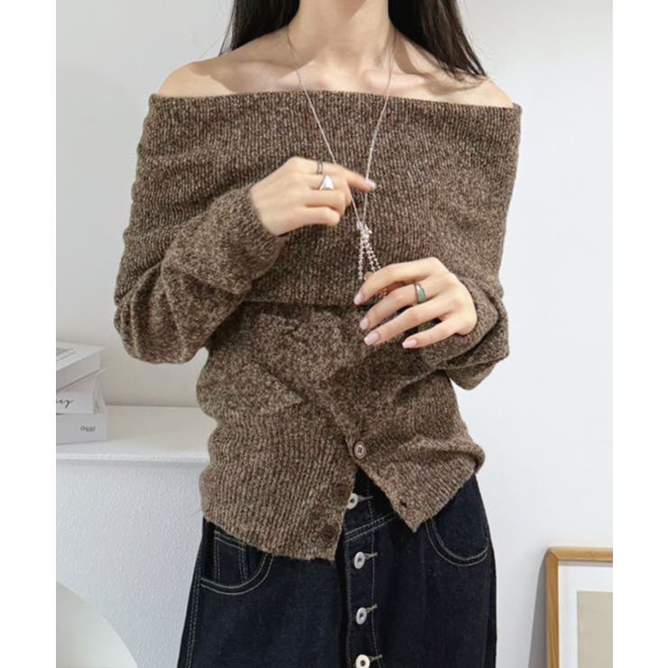 ワイドオフショルミックス編みニットトップス | Jewelobe | 詳細画像3 