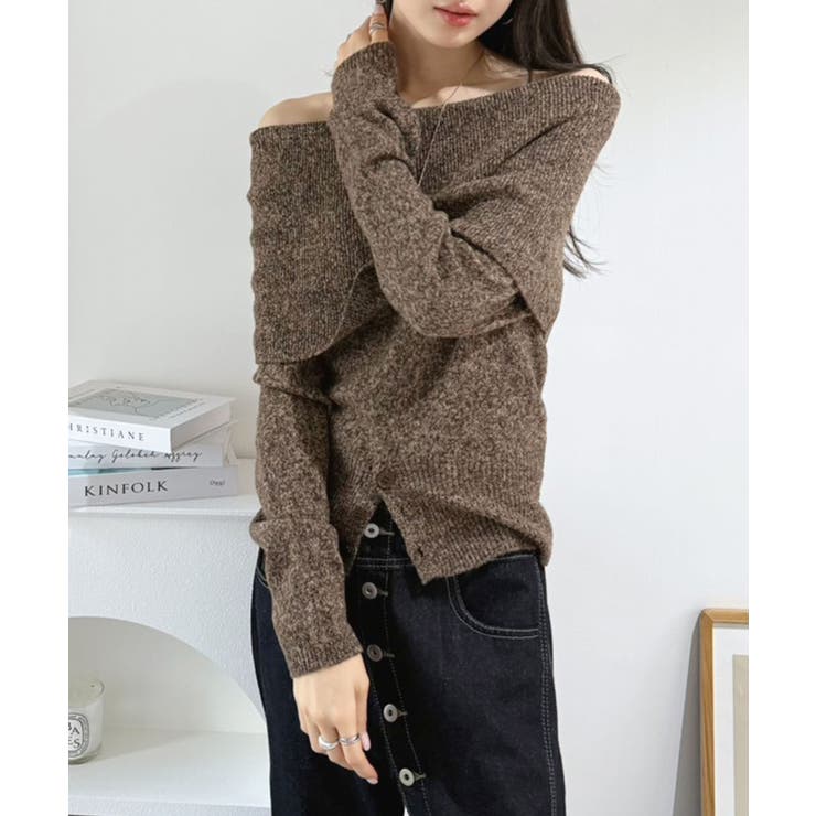 ワイドオフショルミックス編みニットトップス | Jewelobe | 詳細画像4 