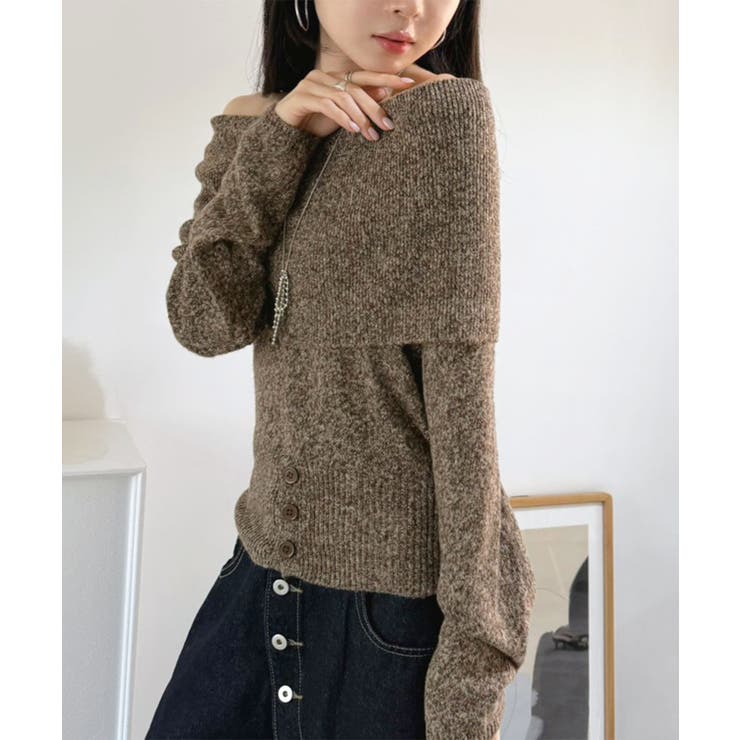 ワイドオフショルミックス編みニットトップス | Jewelobe | 詳細画像6 