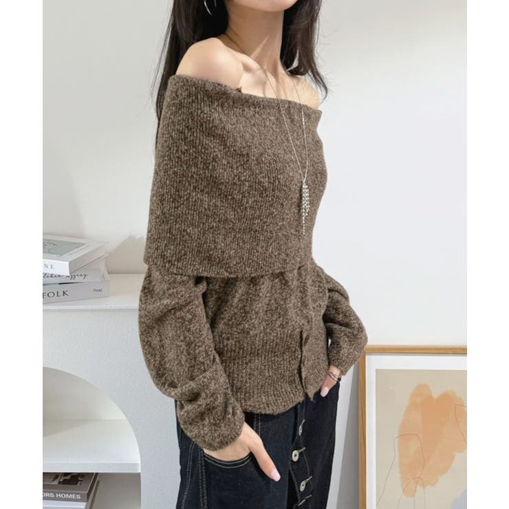 ワイドオフショルミックス編みニットトップス | Jewelobe | 詳細画像8 