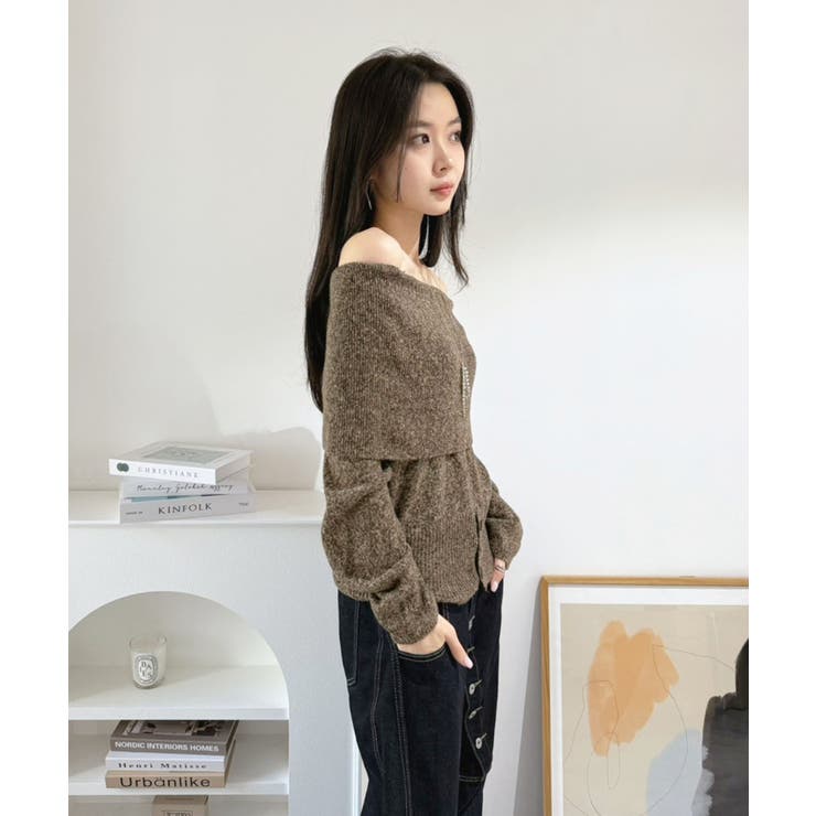 ワイドオフショルミックス編みニットトップス | Jewelobe | 詳細画像9 