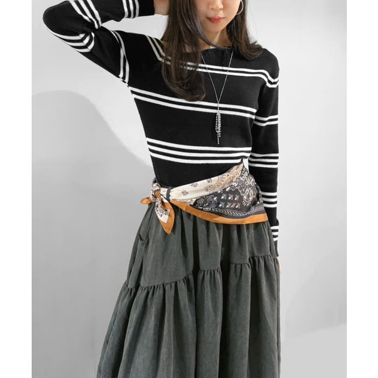 アシンメトリーボーダータイトニットトップス | Jewelobe | 詳細画像10 