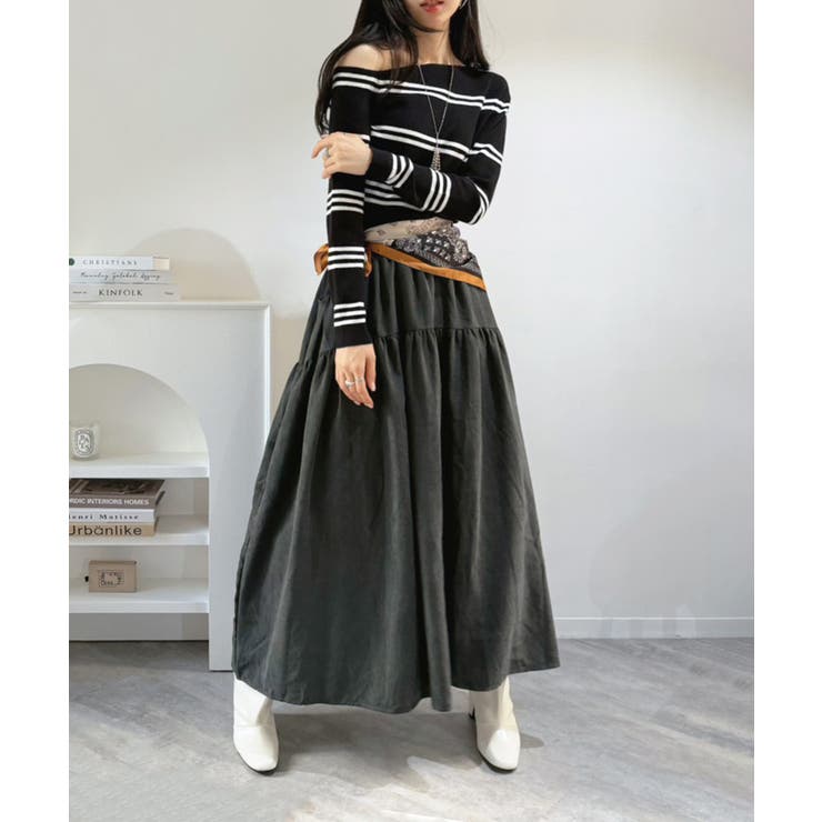 アシンメトリーボーダータイトニットトップス | Jewelobe | 詳細画像14 