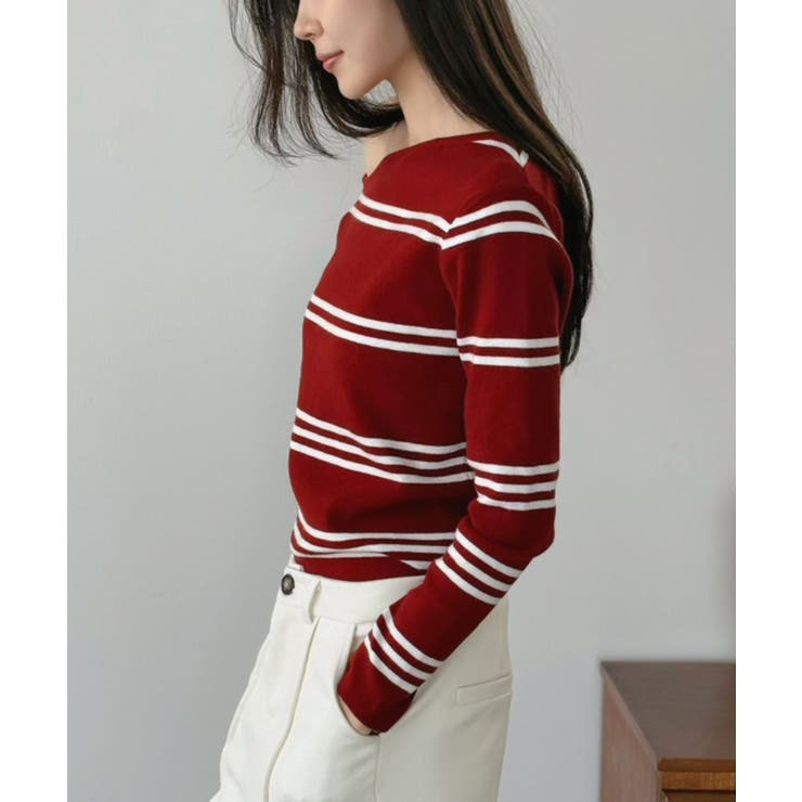 アシンメトリーボーダータイトニットトップス | Jewelobe | 詳細画像18 