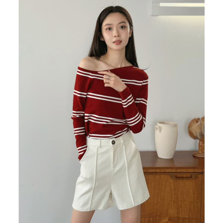 アシンメトリーボーダータイトニットトップス | Jewelobe | 詳細画像22 