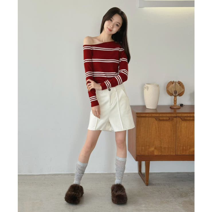 アシンメトリーボーダータイトニットトップス | Jewelobe | 詳細画像23 