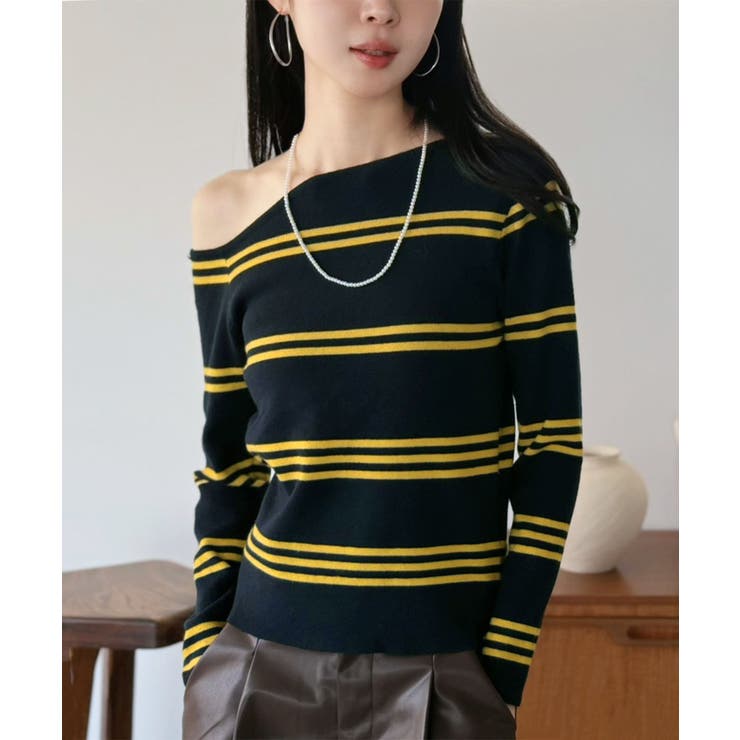 アシンメトリーボーダータイトニットトップス | Jewelobe | 詳細画像5 