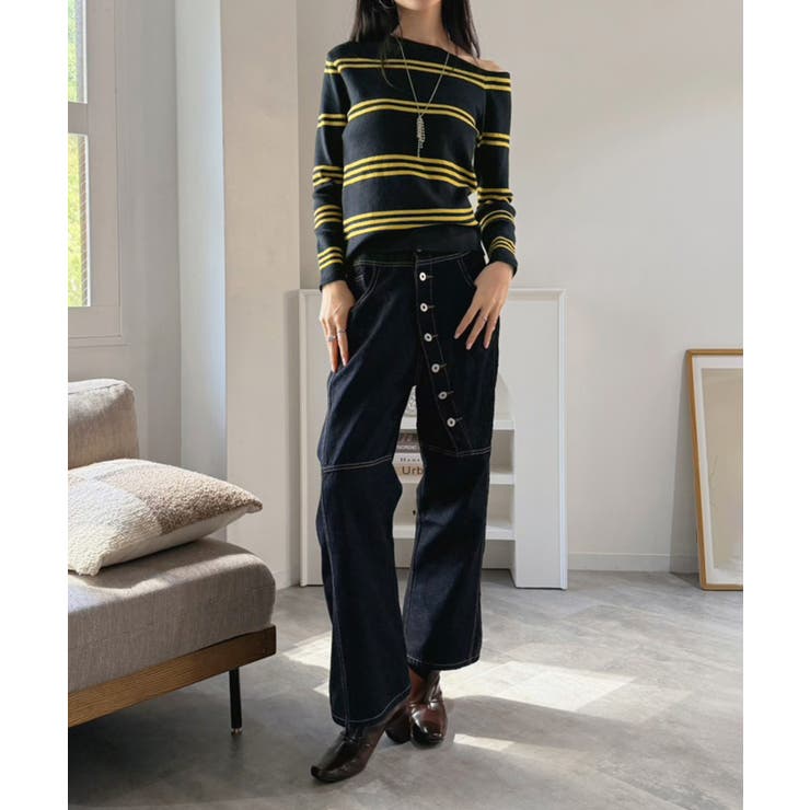 アシンメトリーボーダータイトニットトップス | Jewelobe | 詳細画像8 