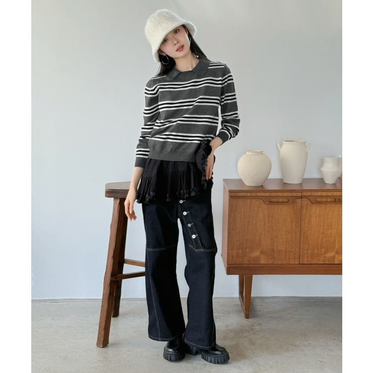 カラードッキングマルチボーダーニット | Jewelobe | 詳細画像29 