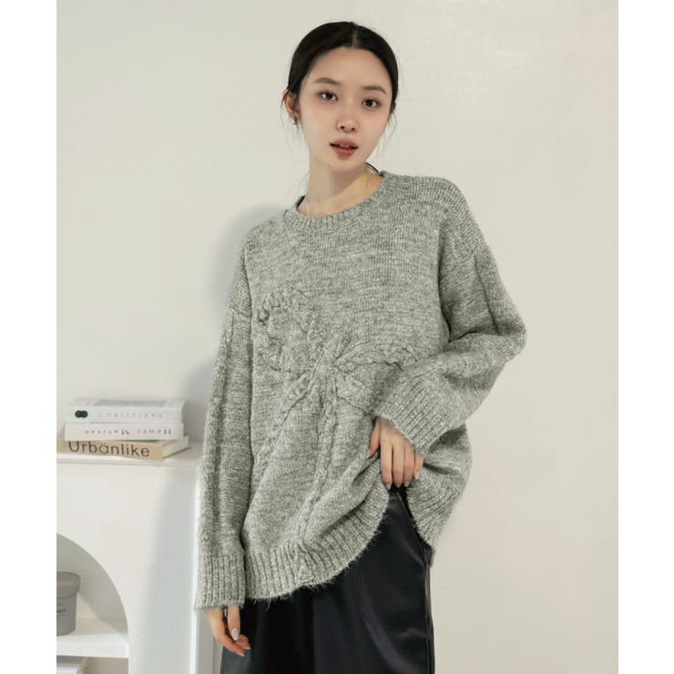 ケーブルリボンルーズニットプルオーバー | Jewelobe | 詳細画像1 