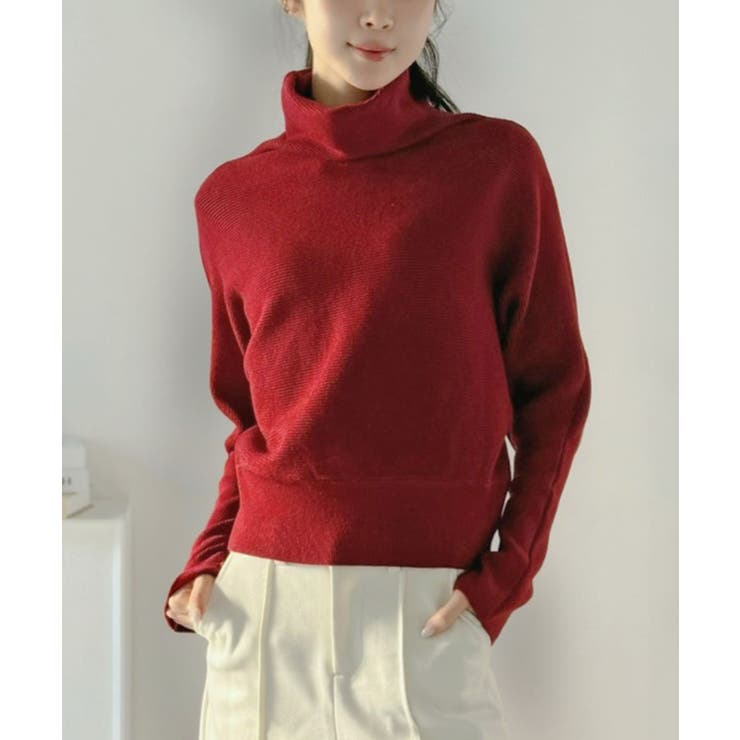レッド | オフタートルドルマンニットプルオーバー | Jewelobe