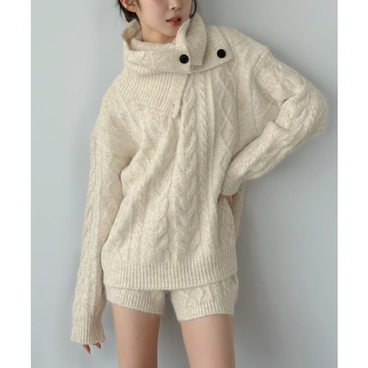 【マルチコルセット付き】ケーブルニットプルオーバー×ショートパンツセットアップ | Jewelobe | 詳細画像1 