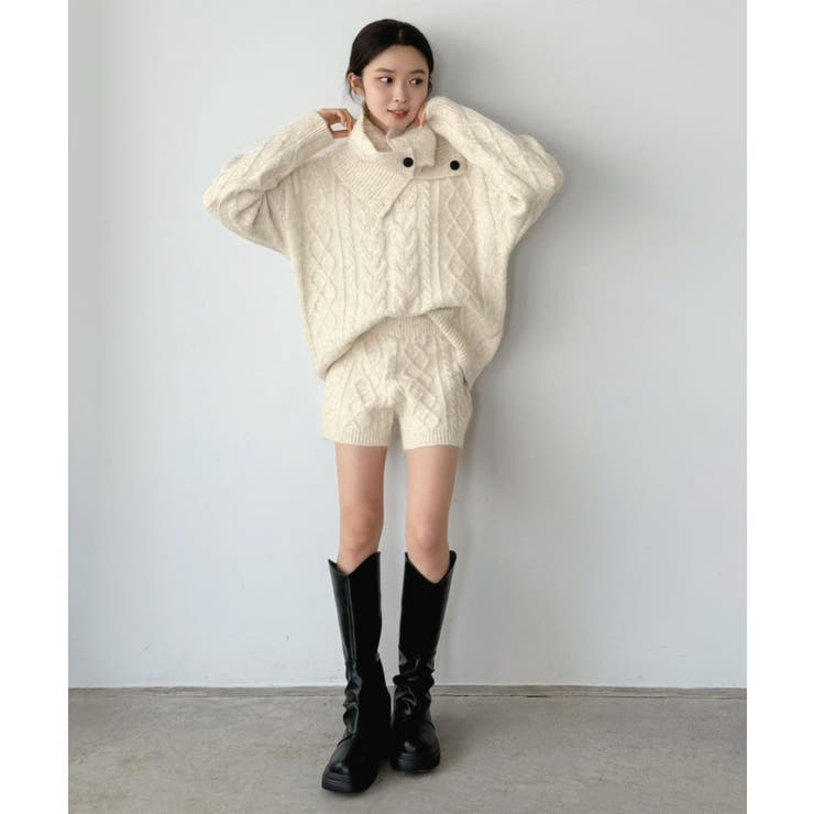【マルチコルセット付き】ケーブルニットプルオーバー×ショートパンツセットアップ | Jewelobe | 詳細画像15 