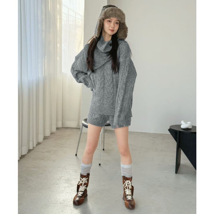 【マルチコルセット付き】ケーブルニットプルオーバー×ショートパンツセットアップ | Jewelobe | 詳細画像35 