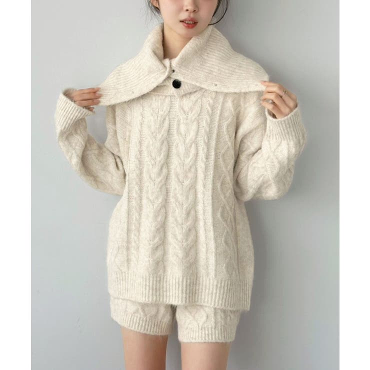 アイボリー | 【マルチコルセット付き】ケーブルニットプルオーバー×ショートパンツセットアップ | Jewelobe