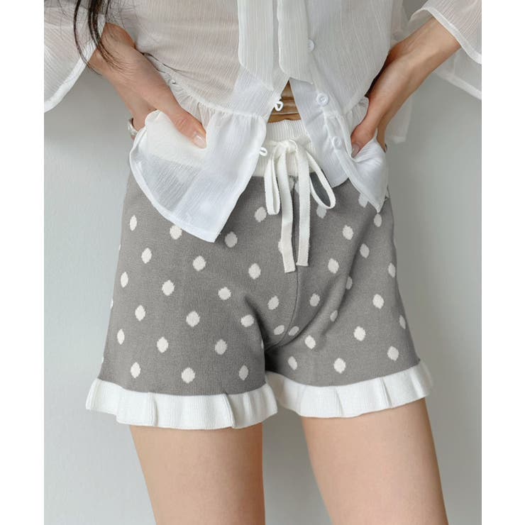 モノトーンドットフリルマイクロニットパンツ | Jewelobe | 詳細画像1 