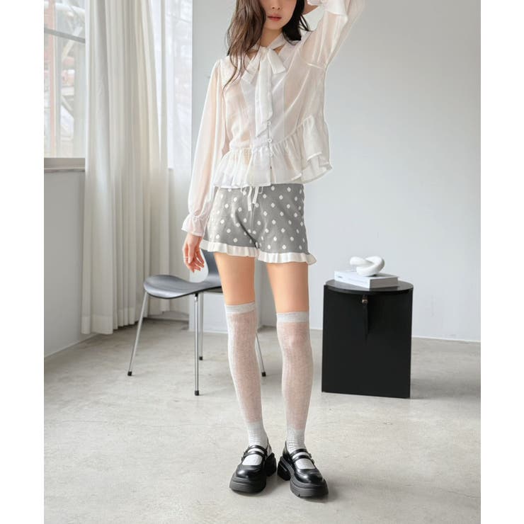 モノトーンドットフリルマイクロニットパンツ | Jewelobe | 詳細画像9 