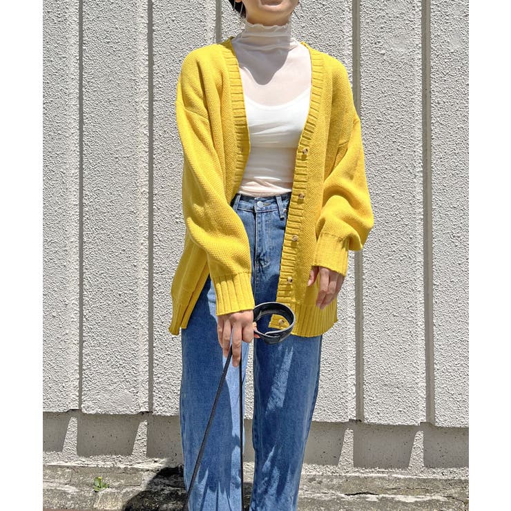 イエロー | 無地ジャガードオーバーカーディガン | Jewelobe