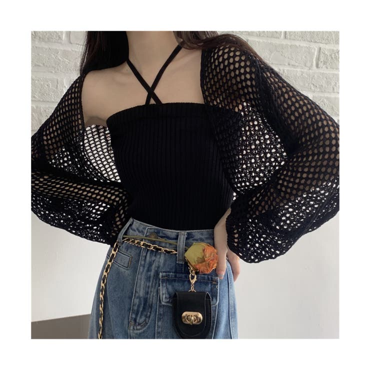 ブラック | 透かし編みショートニットボレロ | Jewelobe