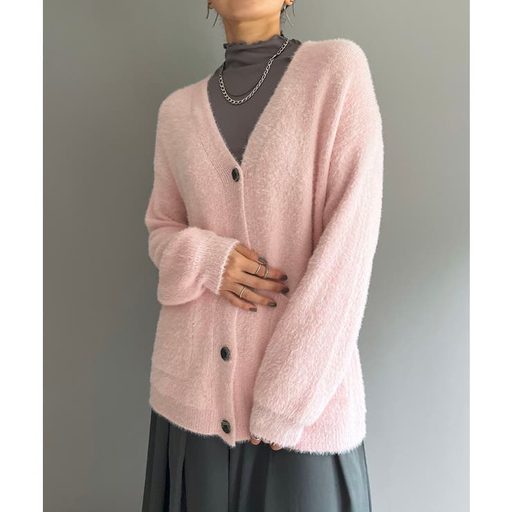ピンク | シャギーミディニットカーディガン | Jewelobe