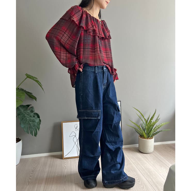 ラッフルカラー2wayチェックブラウス | Jewelobe | 詳細画像10 